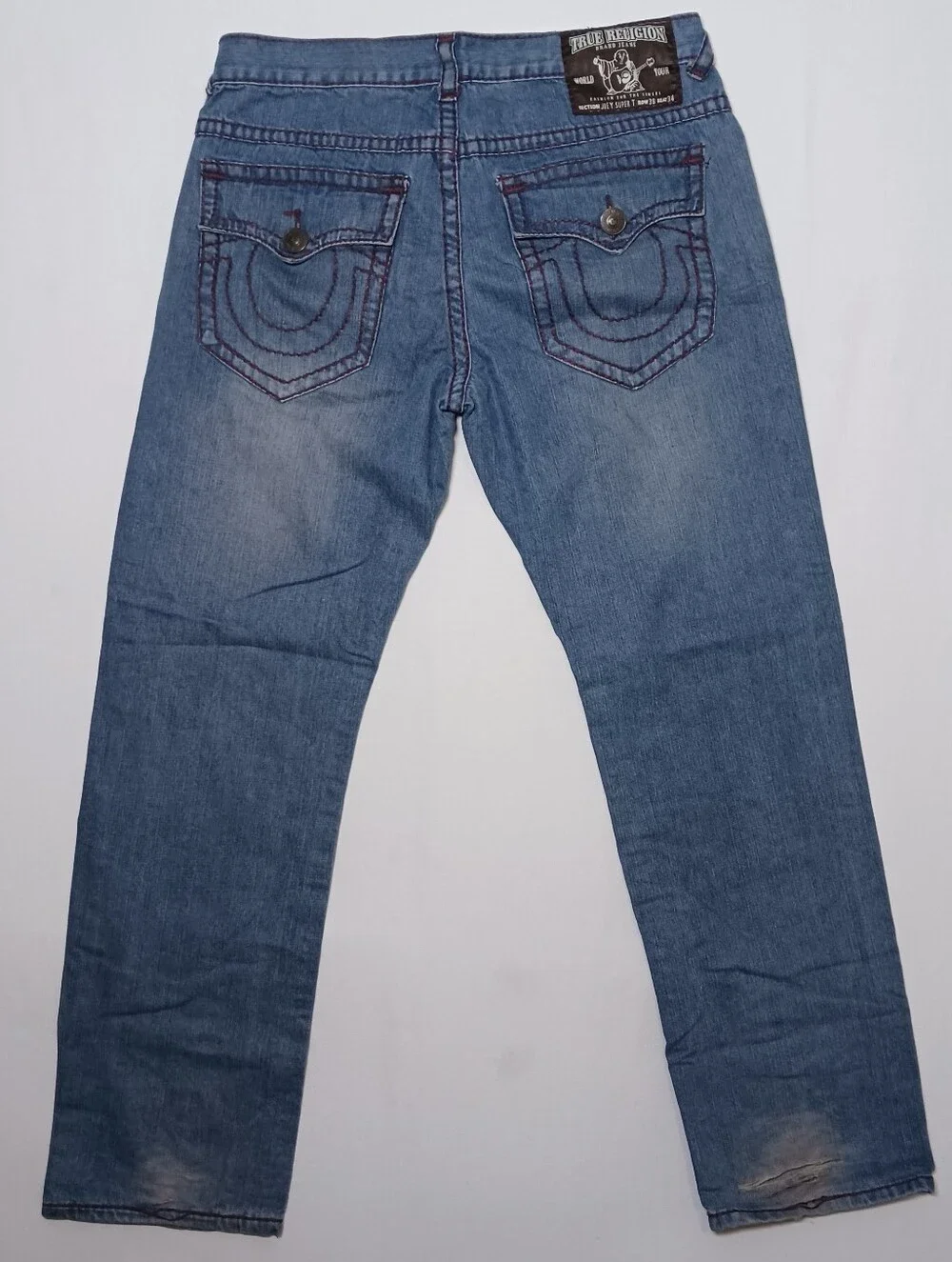 True Religion Mens Joey Super T Flap Pocket Relaxed Fit Jeans 38X34 Blue Denim